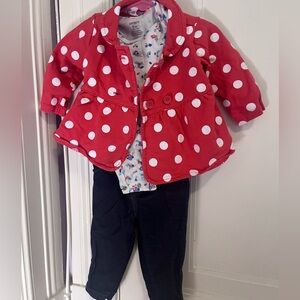 Carters full 6-9 month girls outfit - jeans, onesie, and jacket!!! A+ condition!